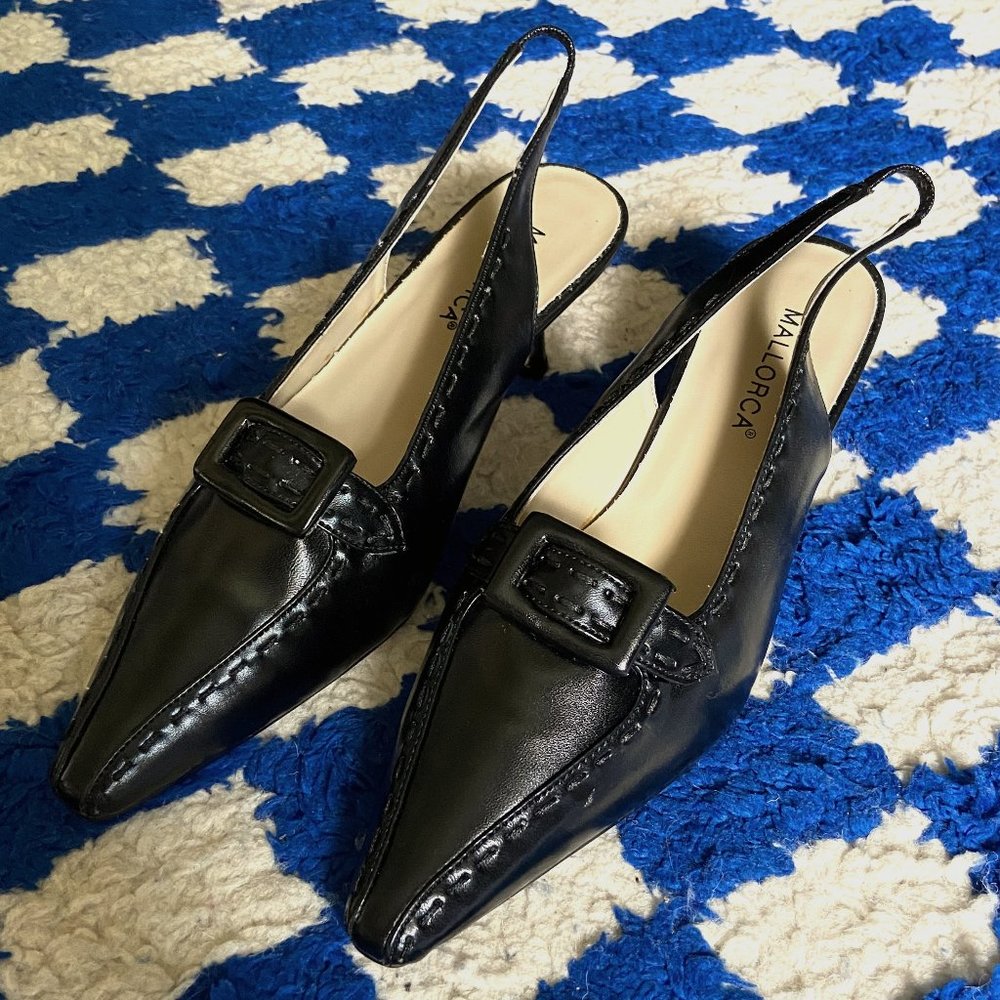 Black Buckle Slingback Heeled Pumps -- Women's Size 7